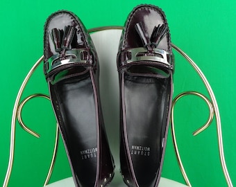 Mocassini in pelle verniciata Stuart Weitzman: dettagli con nappe, scarpe basse firmate US 6.5, calzature slip-on