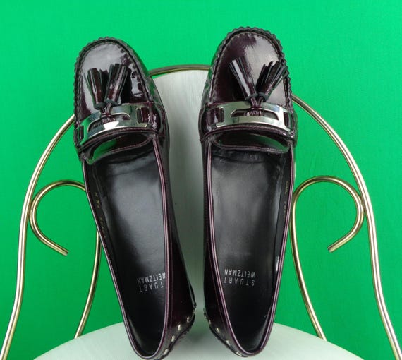 Stuart Weitzman Patent Leather Loafers: Tassel Accents, US 6.5 Designer Flats Shoes Slip-ons Gift