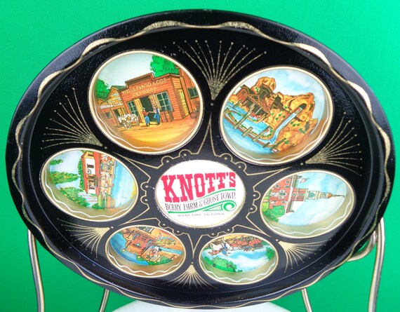 Vintage Retro California Knotts Berry Farm Ghost Town Souvenir Tin Tray Coasters 1960s 70s Memorabilia Home Serve Decor Art Collectible Gift