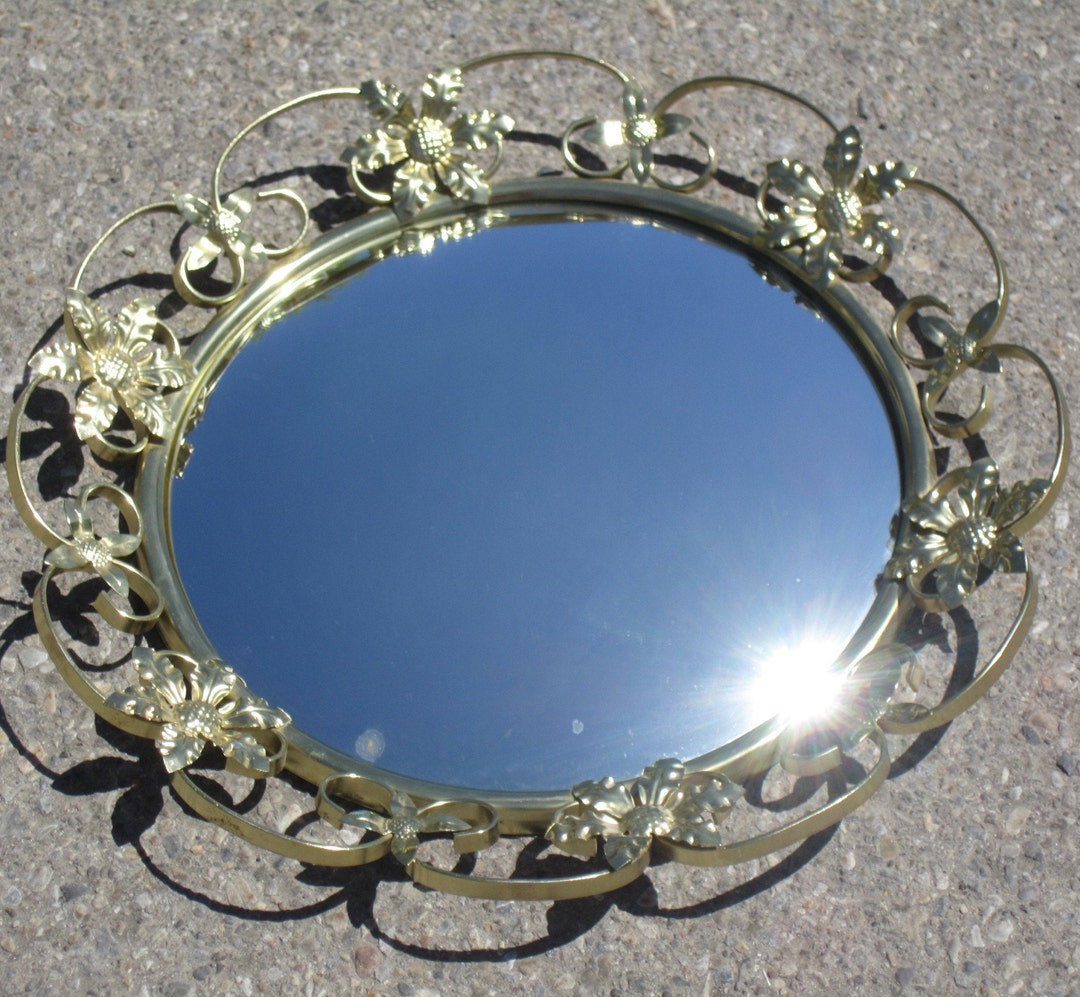 MCM Art Collectible Large Round Wall Hang Convex Mirror Decorative Gold ...
