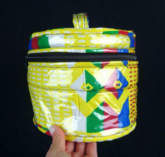 Vintage Retro Make Up Cosmetic Toiletry Bag 80s 90s Bath Beauty Jewelry Storage Personal Care Purse Handbag Purse Yellow Red Blue Green Gift