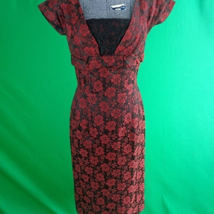 Vintage Retro Clothing Sheath Pencil Dress 1940s 1950s Mid Century Red Black Floral Lace Med Junior Vogue Wedding Party Evening Formal Gift