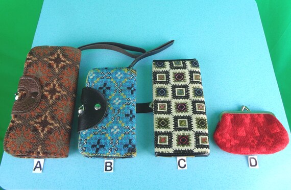 Vintage Retro Welsh Tweed Tapestry Wallets Clutches Coin Purses 1950s 1960s Mid Century Pattern Wedding Party Evening Gift Accessories