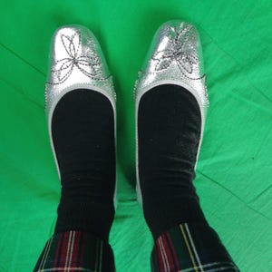 Vintage Retro Silver Ballet Flats Slides Shoes Footwear 1950s 60s Mid Century CA US 5 1/2 Fits 6 Wedding Party Evening Formal Casual Gift