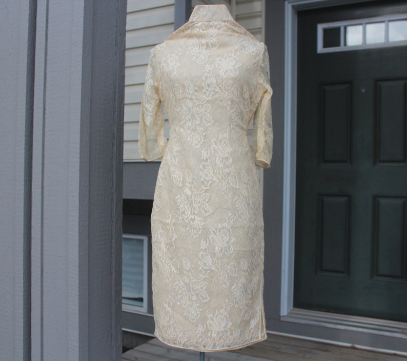 NOS 1940s 50s WW2 Vintage Size XS Small Womens Clothing Dress Ivory Lace Japanese Chinese Qipao Traditional Shanghai Lily Mandarin Cheongsam