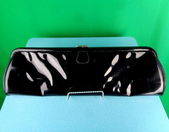 Vintage Patent Leather Clutch: 1940s-50s Red & Black Evening Party Bag Purse Gift Oversized Accessorize