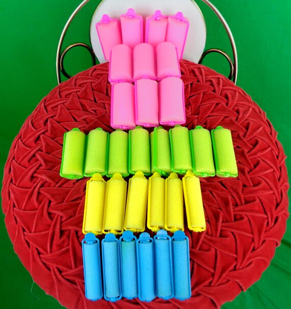 Vintage Retro 30 Foam Hair Rollers Curlers Bath Beauty Curling Styling Personal Care Travel Kit Package Yellow Pink Blue Green Party Gift