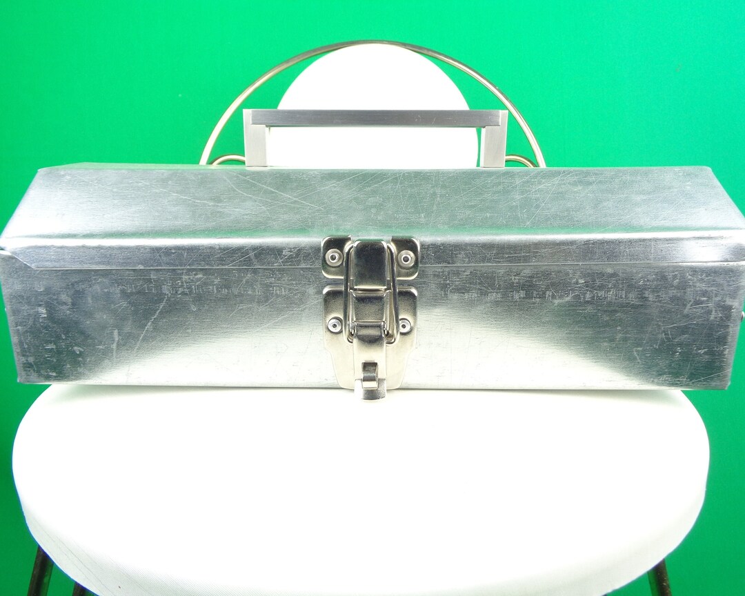 Vintage Retro Tool Box Chest Case Silver Metal Storage Organization ...