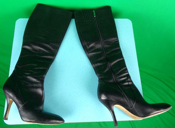 Via Spiga Women's Knee High Boots: Black Leather Tall Pointed Toe Footwear 7M Gift