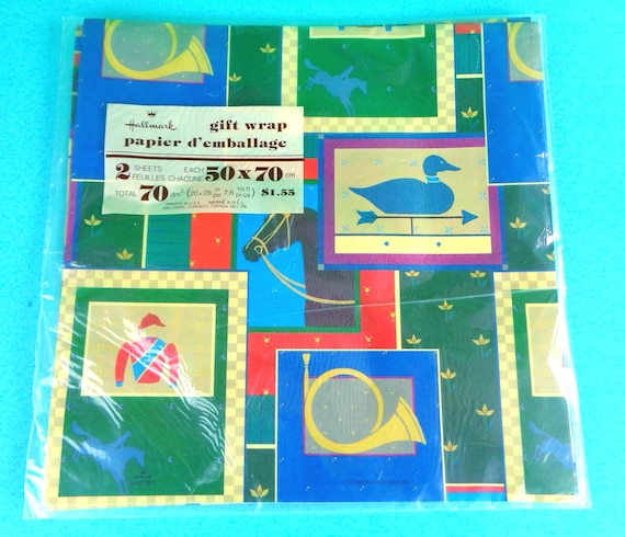 Vintage Retro Hallmark Gift Wrapping Paper Father Dad Mother Mom 1985 Wedding Birthday Anniversary Party Supplies Equestrian Jockey Horses