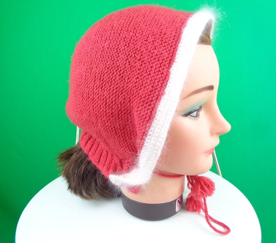 Womens Girls Accessorie Red Acrylic Wool Hat 1940… - image 1