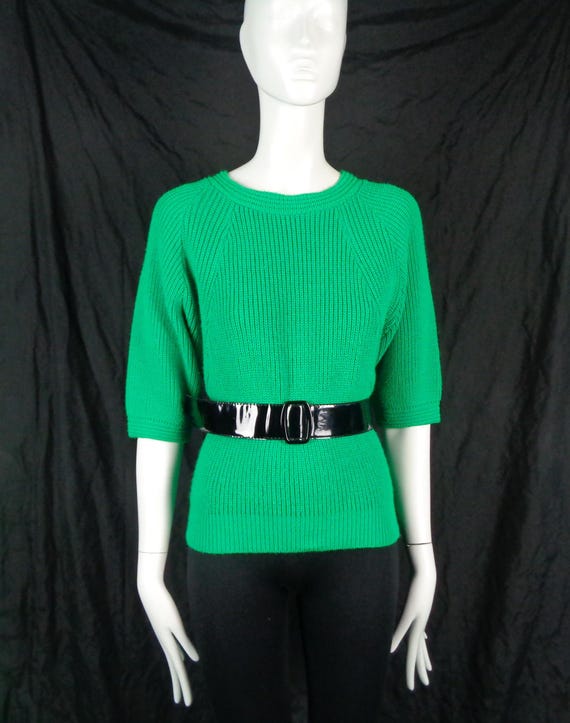 Vintage Retro Clothing Apparel Junior Bazaar Pullover Sweater Top Blouse Shirt 1960s 1970s LG Green Wedding Party Evening Formal Casual Gift