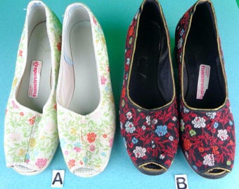 Vintage Foamtreads Wedge Slippers: Lata 60. i 70., Mid Century House Loungewear, rozmiar 6, prezent do sypialni i buduaru