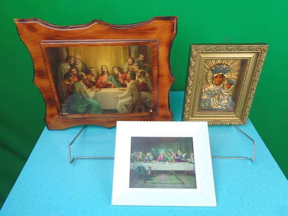 Vintage Religious Wall Art: Last Supper, Madonna Shadow Box Picture Hanging Spiritual Jesus Mary