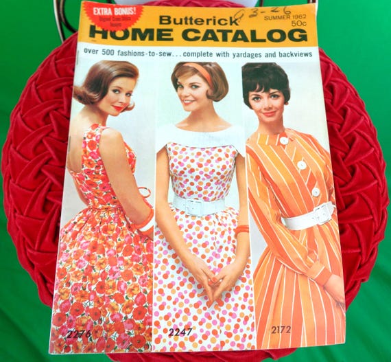 Vintage Retro 62 Butterick Collect 500 PLUS Fashion Yardage Back Viewguide Pattern Summer Home Catalog Sewing Book Magazine Mid Century Gift