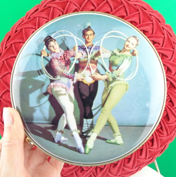 Vintage Retro Decorative Small Round Tin 1950s 60s Mid Century Ballerina Dancer Collectible Keepsake Storage Container Home Room Decor Gift