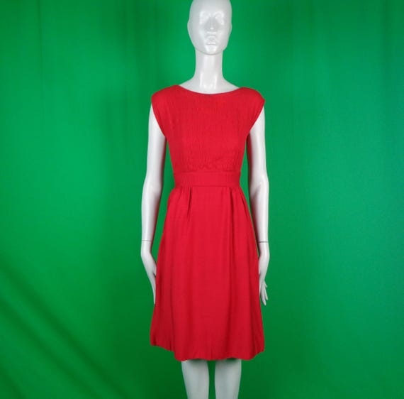 Vintage Retro Clothing Day Sheath Chiffon Dress 1950s 1960s Mid Century XS Small Red Wedding Party Formal Evening Prom Grad Gift David Rawls