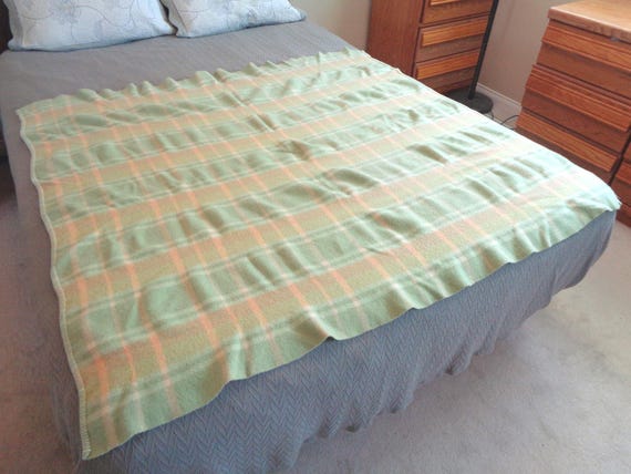 Vintage Retro Horse Blanket Throw Cover Quilt Bedding Spread Comforter 1940s 1950s Mid Century Plaid Home Everyone Gift Green Orange Yellow