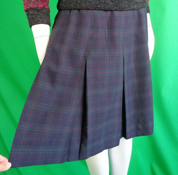 Vintage Retro Braemar Clothing Apparel Mini Skirt Plaid Tartan Pleat Short Kilt 1980s 1990s 12 M Blue Red Green Minimalist Preppy Party Gift
