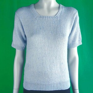 Ropa vintage retro hecha a mano, suéter, blusa, camisa, años 40 y 50, mediados de siglo, azul claro, tejido de cable, informal, formal, regalo