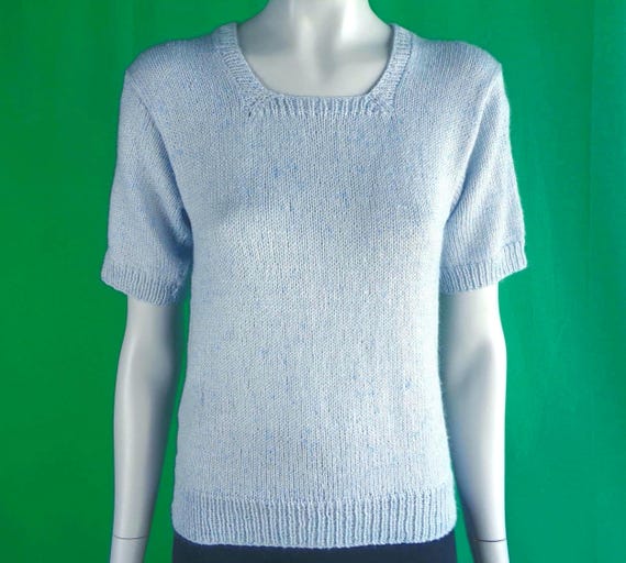 Vintage Retro Handmade Clothing Apparel Pullover Sweater Top Blouse Shirt 40s 50s Mid Century S Light Blue Cable Knitwear Casual Formal Gift