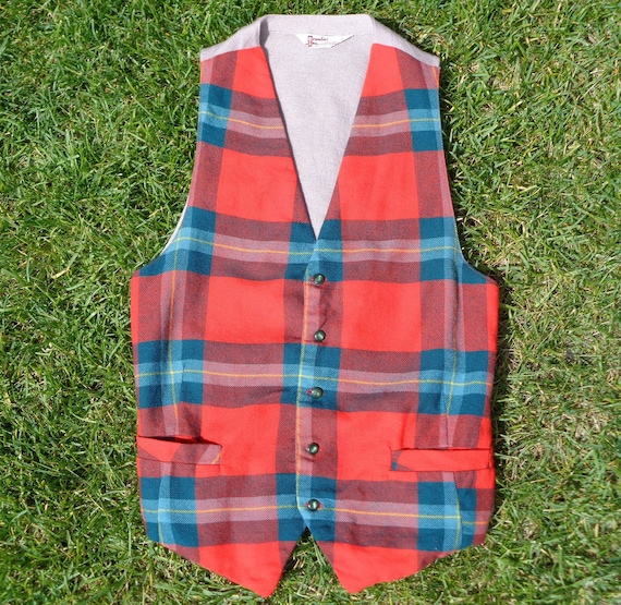 Vintage Retro Clothing Wool Vest Plaid Tartan Tow… - image 1