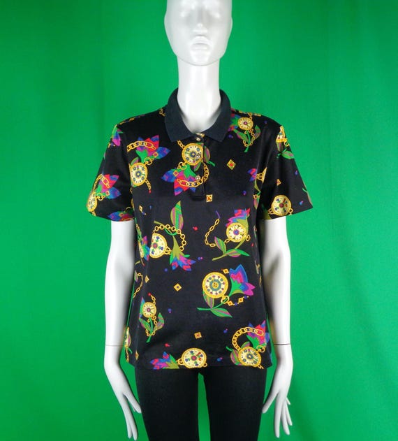 Vintage Retro Rhino Cero Clothing Apparel Button Pullover Polo Shirt Top Blouse 80s 90s Black Yellow Green Floral Watch Graphic Novelty Gift