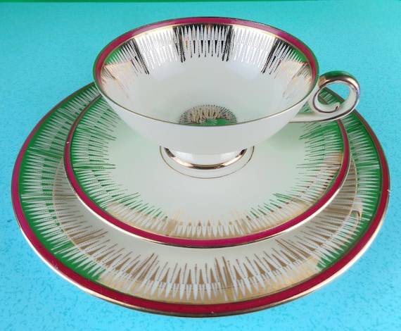 Vintage Retro Bavarian Tea Coffee Cup Saucer Plate Breakfast Trio Set 1950s 1960s Mid Century Mitterteich Sammeltasse Drink-ware Party Gift