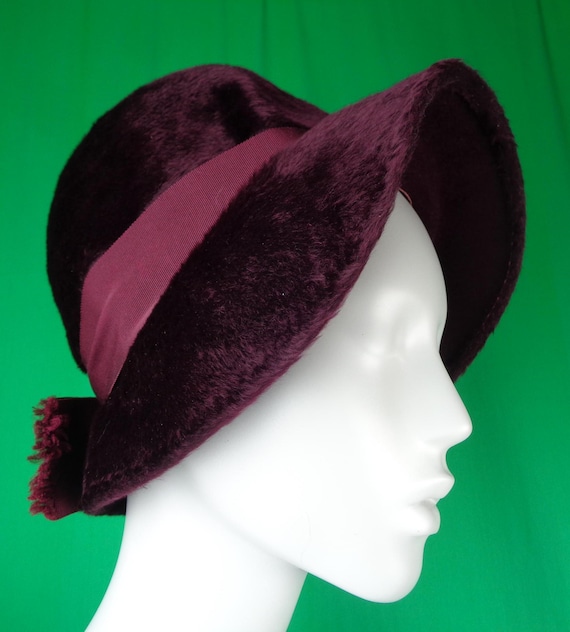 Vintage Retro Bucket Cloche Mohair Hat 1960s 1970s Mod Simpson Sears Burgundy Wool Accessorie Wedding Party Evening Formal Casual Gift