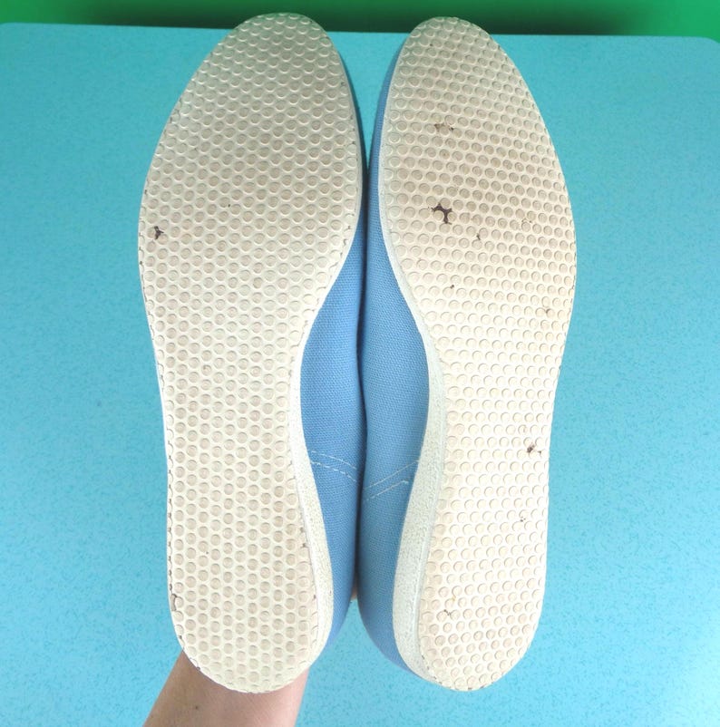 Vintage Funtreads Baby Blue & White Stripe Flats: 1970s Coastal Shoes - Size 7.5 Beach Footwear image 10