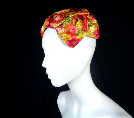 Vintage Headband Half Hat: 50s 60s Floral Fascinator Mid Century Accessory Pink Yellow Orange
