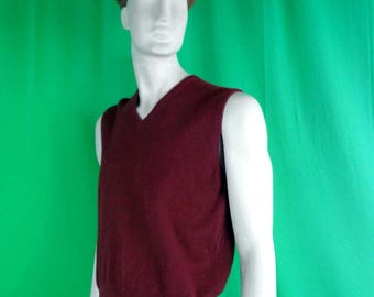 Vintage Kleidung Strickweste Jaeger Lammwolle Pullover: Weinroter Mid-Century Pullover Top XL 1940s-50s