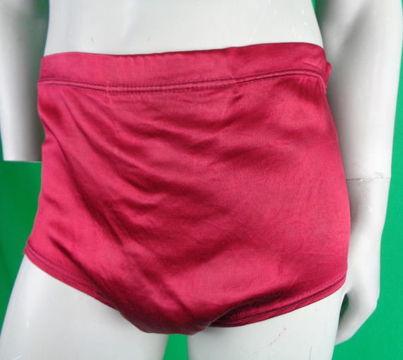 Vintage Retro Handmade Unisex Clothing Apparel Swim Trucks Bathing Short Pants 1940s 50s Mid Century Burgundy Beach Sport-wear Athletic Gift