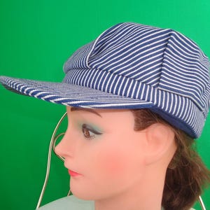 Vintage Retro Train Conductor Engineer Trucker Sun Hat 1960s 1970s Mid Century Blue White Stripe Sport Work-wear Casual Gift Accessorize