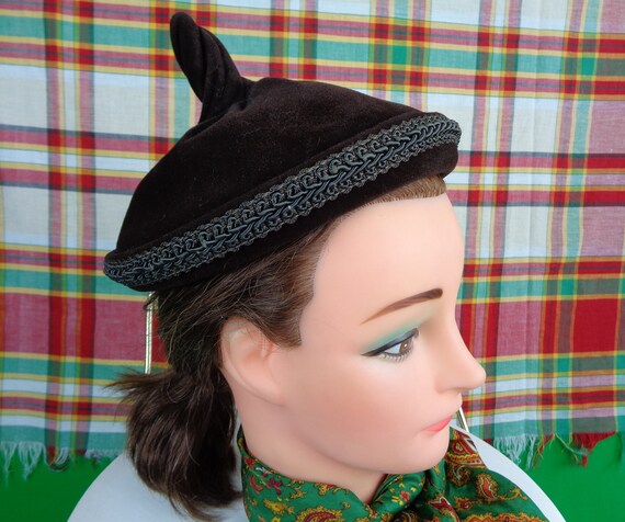 Vintage Retro Half Mini Brown Pixie Peek Cone Hat Capulet Topper 1940s 1950s Mid Century Felt Wedding Party Formal Evening Gift Accessorize