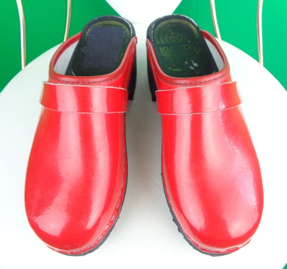 Vintage Retro Kloster Toffeln Swedish Sweden Clogs Mules Slides Slip Ons Shoes Footwear 1960s 1970s CAN US 6 Red Party Evening Casual Gift