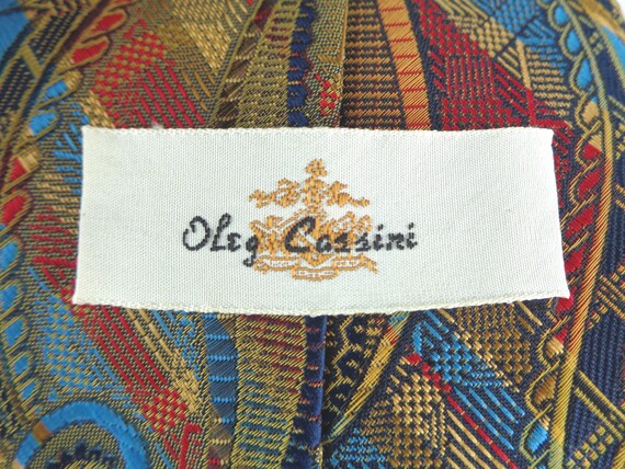 Vintage Retro Oleg Cassini Self Necktie Work Suit 1950s 1960s Mid Century Paisley Stripe Wedding Party Formal Evening Gift Red Blue Yellow
