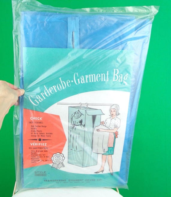 Vintage Retro Wardrobe Garment Bag Storage Clothing 1950s 1960s Mid Century Garderobe Hanger Blue Vinyl  Cover Home Room Live Decor Gift