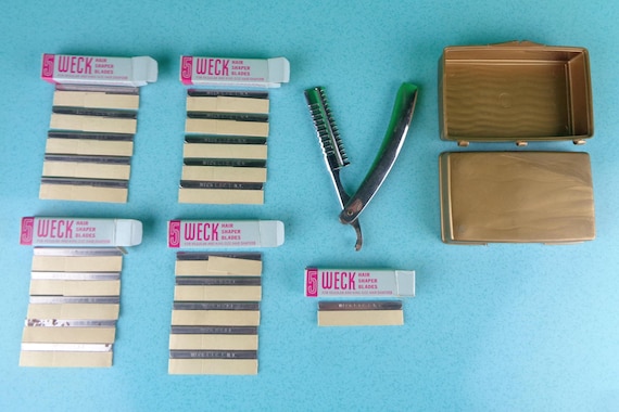 Vintage Retro Straight Scalpel Steel Box Razor 1950s 1960s Mid Century Beauty Personal Hair Care Shave Grooming Tool Styling Barber Set Gift
