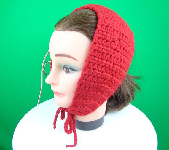Vintage Retro Handmade Ear Head Warmer Accessorie 1950s 1960s Mid Century style Cable Knit Tie Scarf Wrap Red Acrylic Wool Party Casual Gift
