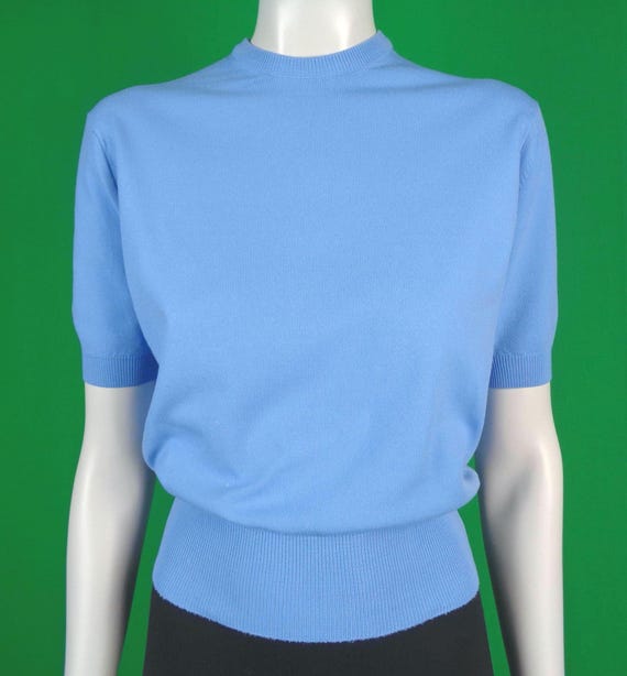 Vintage Retro Clothing Blue Pullover Top Blouse Shirt Knitwear Jersey 40s 50s Mid Century 38 Medium Wedding Party Evening Formal Casual Gift