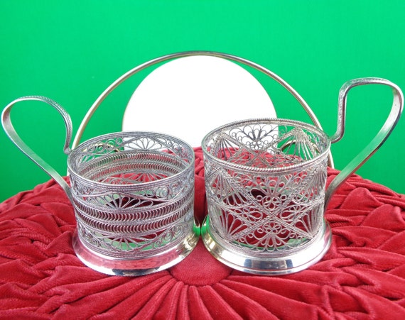 Vintage Retro Podstakannik Filigree Glass Coffee Tea Cup Holder Accessorie 50 60 Ukraine Demitasse Silver Plate Mid Century Collectible Gift