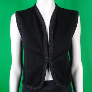 Vintage Retro Clothing Apparel Kimberly Knitwear Jersey Sweater Vest Duster 1960s 1970s Black Wool CA US S Wedding Party Formal Evening Gift