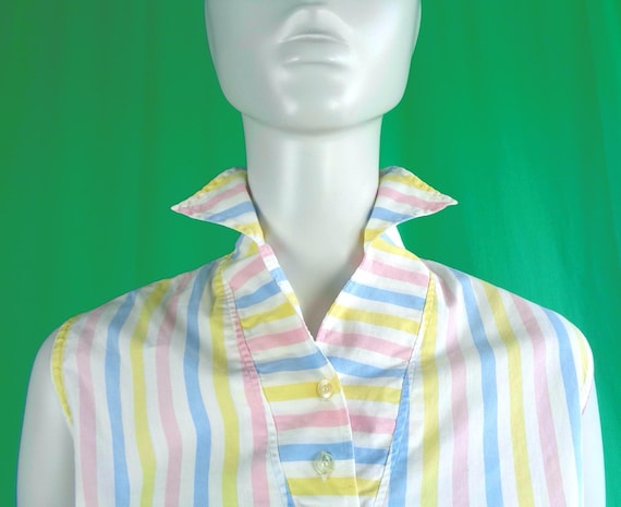 Vintage Striped Crop Top: 1950s Cotton Pullover Shirt Blouse Pastel White Yellow Blue Pink