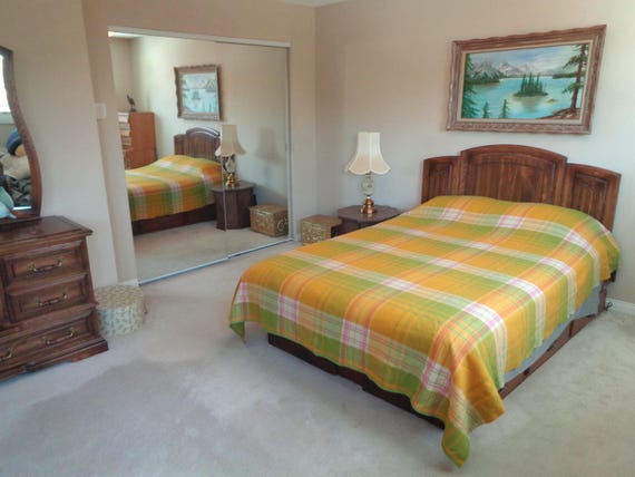 Vintage Retro Horse Blanket Throw Cover Quilt Bedding Spread Comforter 40s 50s Mid Century Plaid Home Everyone Gift Yellow Green Pink White