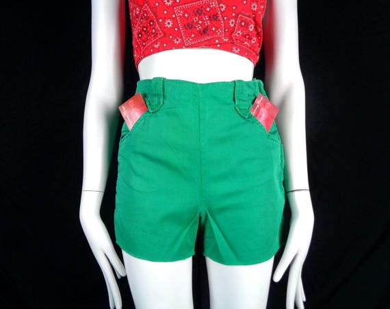 Vintage 1950s Lasso Green Western Shorts, XS Hot Pants Emerald Cotton Clothing Apparel Gift
