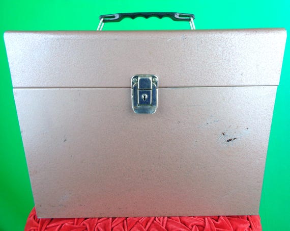 Vintage Retro Storage Container File Cabinet Case Box Bin Tote 1950s 6190s Mid Century Port Organization Travel Pink Home Office Decor Gift