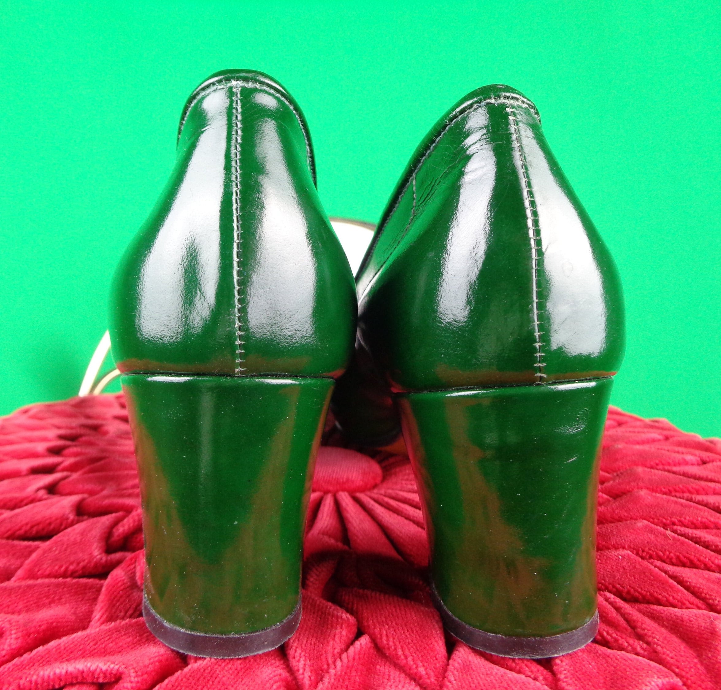 Green patent shop pumps