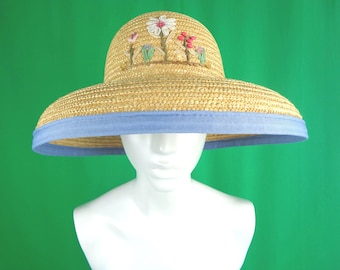 Authentic Vintage Headwear Fashion Retro Hat - 1950s-60s Straw Sun Brim Unique Fashion Party Accessories
