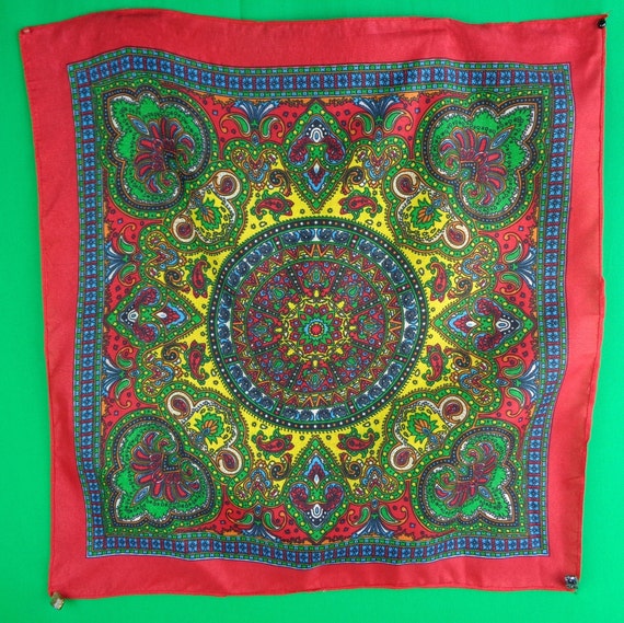 Vintage Paisley Square Scarf: Y2K Wrap Shawl Mexican Red, Green, Blue, Yellow Accessory Gift